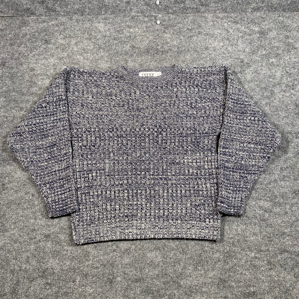 Trend Basics Mens Large Vintage Marled Knit Crewneck Sweater Navy White USA Made